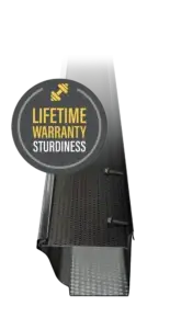 Alu-Rex T-Rex gutter guard system installed on residential roofing gutter to reinforce structure and prevent leaves and debris buildup