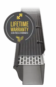 Alu-Rex DoublePro gutter guard system installed on residential roofing gutter for enhanced water drainage and debris protection